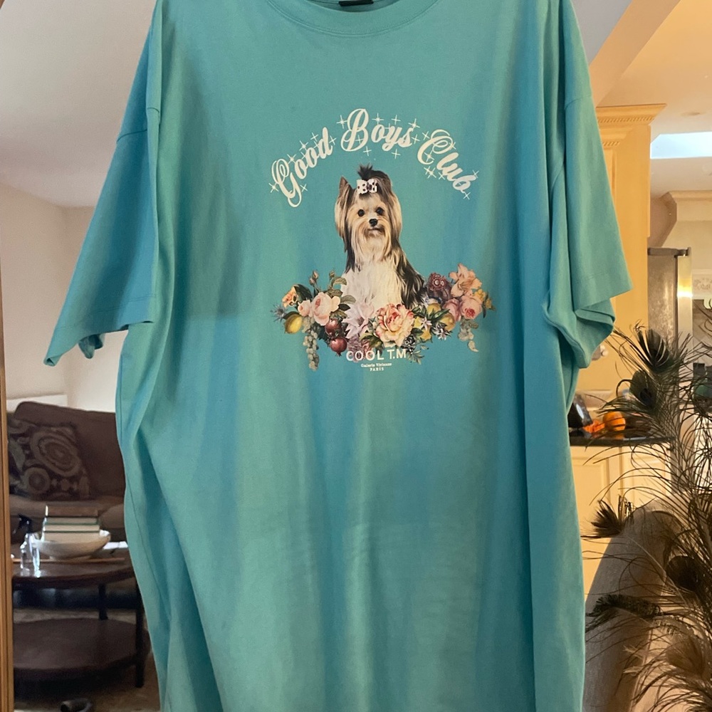 COOL T.M Good Boys Club Oversized T-Shirt with Yorkie & Flowers Graphic